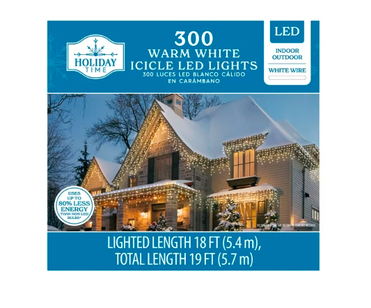 Wholesale prices with free shipping all over United States 300-Count Warm White LED Icicle Christmas Lights with White Wire, 19', Holiday Time - Steven Deals
