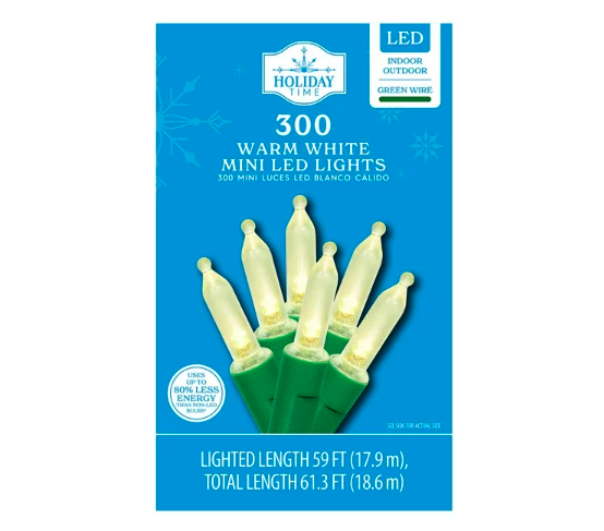 Wholesale prices with free shipping all over United States 300-Count Warm White LED Mini Christmas Lights with Green Wire, 61.3', Holiday Time - Steven Deals