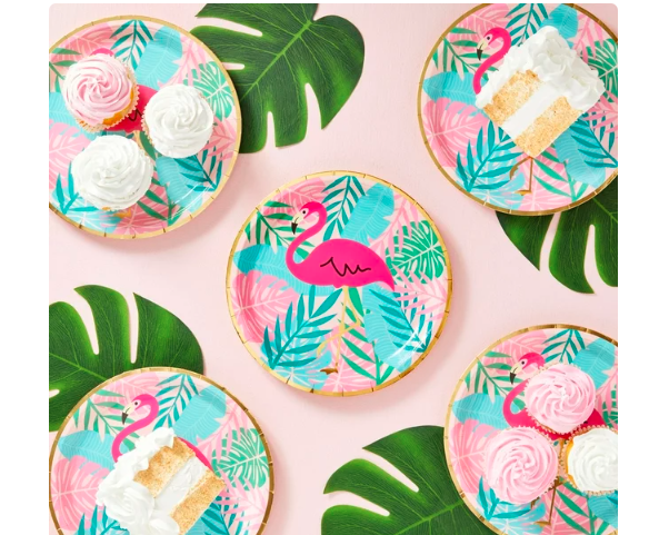 Wholesale prices with free shipping all over United States 48 Pack Tropical Plates with Gold Foil for Hawaiian Luau, Pink Flamingo Birthday Party Supplies (9 in) - Steven Deals