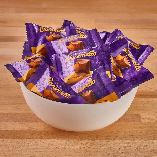 Wholesale prices with free shipping all over United States CADBURY CARAMELLO MILK CHOCOLATE & CREAMY CARAMEL MINIATURES SHARE PACK STAND UP BAG - Steven Deals