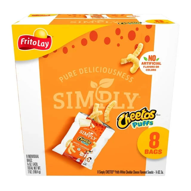 Wholesale prices with free shipping all over United States Cheetos Simply Puffs Cheese Flavored Snacks White Cheddar, 7/8 oz, 8 Count - Steven Deals