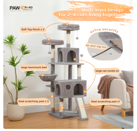 Wholesale prices with free shipping all over United States Multi-Level Cat Tree For Cats With Cozy Perches Stable Cat Climbing Frame Cat Scratch Board Toys Gray&Beige - Steven Deals