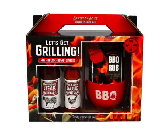 Wholesale prices with free shipping all over United States Get Grilling BBQ Sauces and Rub Gift Box by Sebastian & Co, 2 oz and 9 Fluid oz - Steven Deals