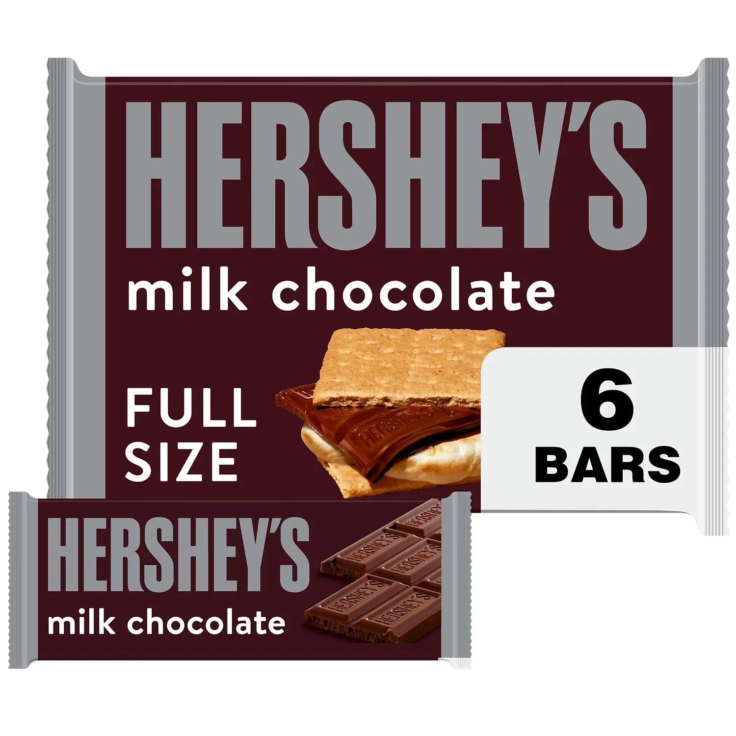 Wholesale prices with free shipping all over United States Hershey's Milk Chocolate Full Size Candy, Bars 1.55 oz, 6 Count - Steven Deals