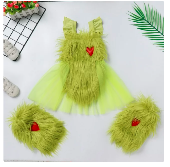 Wholesale prices with free shipping all over United States IBTOM CASTLE Newborn Infant Baby Girls Elk Christmas Grinch Clothes with Reindeer Hairband Fancy Dress up Gown Party Princess Outfits 6-12 Months Green - Heart - Steven Deals