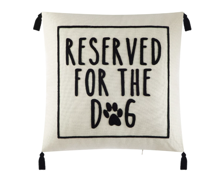 Wholesale prices with free shipping all over United States Mainstays Black and White Reserved For Dog Square Decorative Pillow, 18 in x 18 in, Polyester Fill, 1 Piece - Steven Deals
