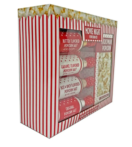 Wholesale prices with free shipping all over United States Movie Night Gift Set 13.2oz with 1 Microwave Popcorn & 4 Bottles of Seasoning Salts - MSRF - Steven Deals