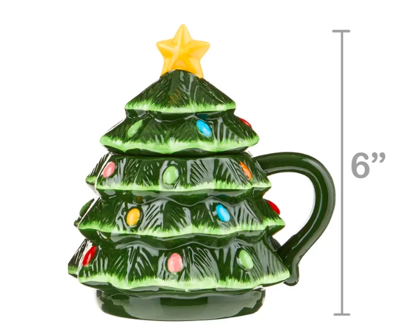 Wholesale prices with free shipping all over United States Mr. Christmas Ceramic Decorative Christmas Tree Lidded Mugs, 16oz, Set of 2, Green - Steven Deals
