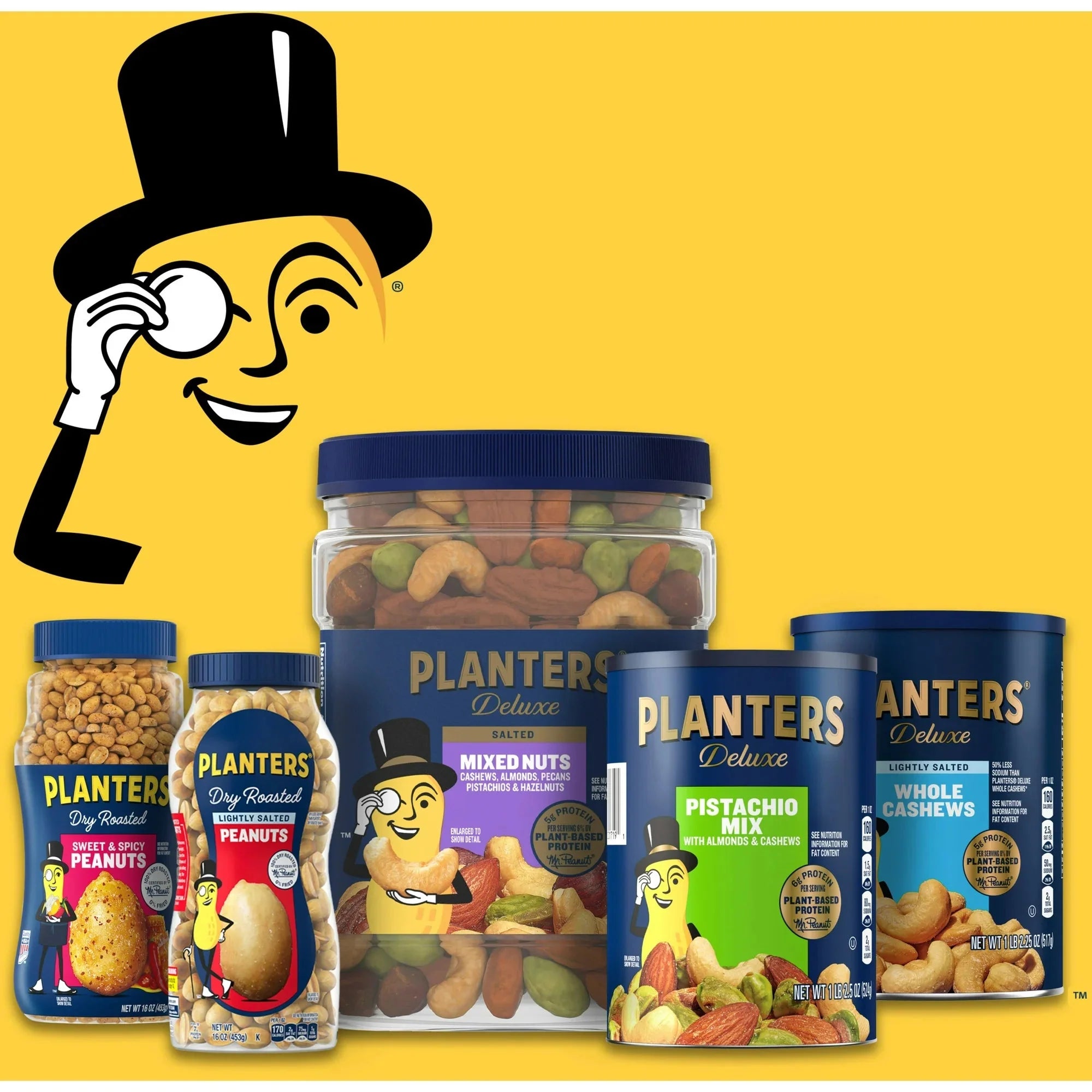 Wholesale prices with free shipping all over United States PLANTERS Deluxe Salted Mixed Nuts, Party Snacks, Plant-Based Protein 34oz (1 Container) - Steven Deals