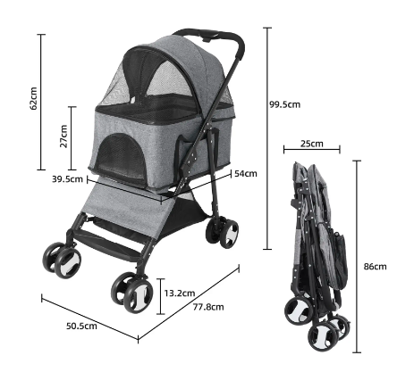 Wholesale prices with free shipping all over United States Pet Stroller Large 4 Wheel Dog Carrier Trailer Pram with Mesh Windows Outdoor Portable Puppy Travel Walk Carrier Load 30kg - Steven Deals