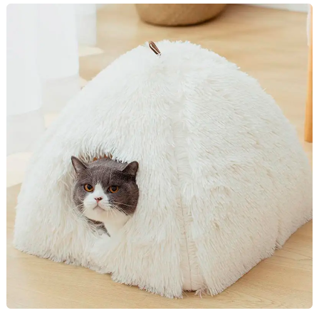 Wholesale prices with free shipping all over United States Semi-enclosed Cat Bed Non-slip Pet Kennel Kitten House Tent Indoor Sleeping Bed Cats Cave Plush Foldable Dogs Nest Pet Supplies - Steven Deals