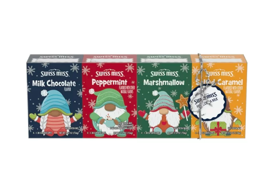 Wholesale prices with free shipping all over United States Swiss Miss Holiday Gnomes Assorted Flavor Hot Cocoa Gift Pack, 5.52 oz, 4 Count Cartons - Steven Deals