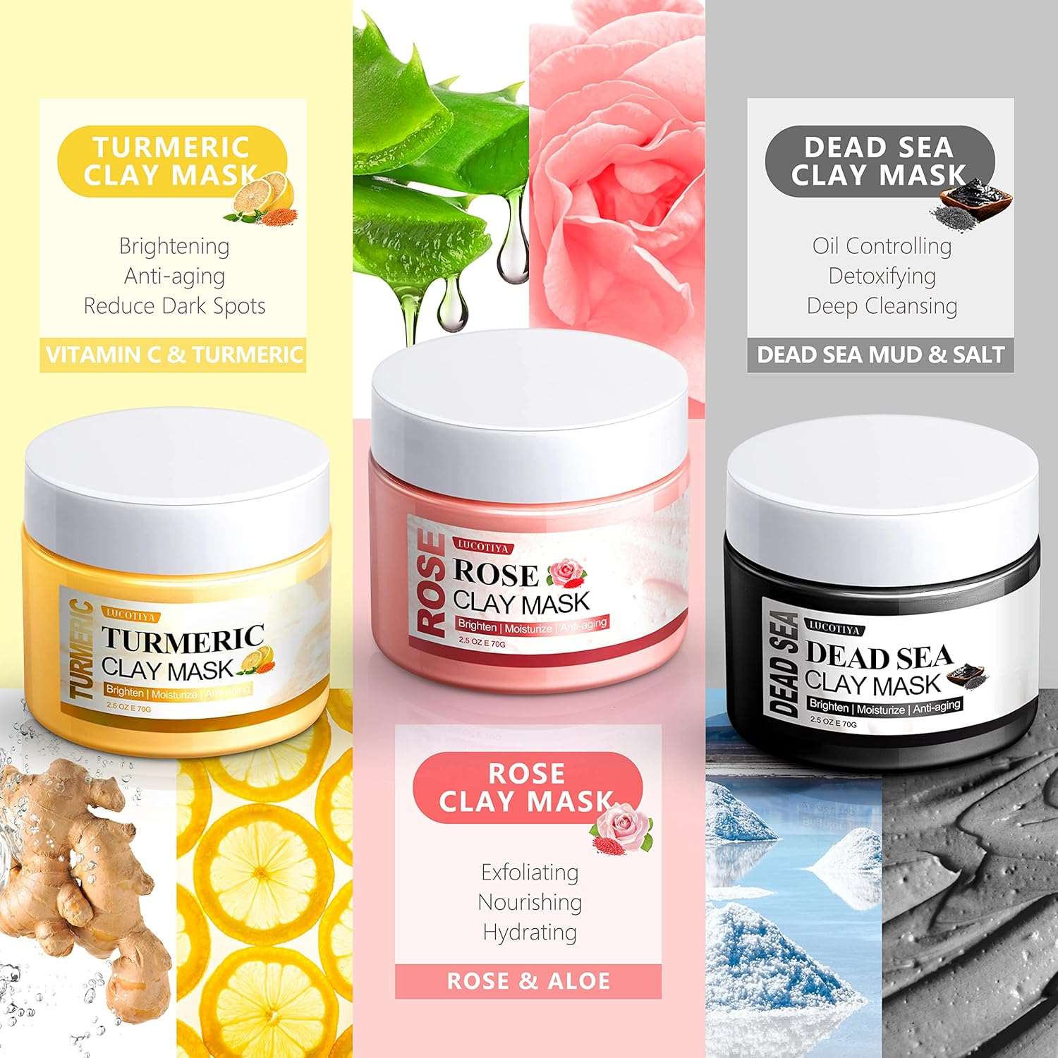 Wholesale prices with free shipping all over United States 5 Pcs Face Mask Skin Care Set for Deep Pore Cleansing Turmeric Vitamin C Clay Mask, Dead Sea Mud Mask, Rose Clay Mask for Face Masks Skincare Personal Skin Care Products Gifts Headbands for Women - Steven Deals