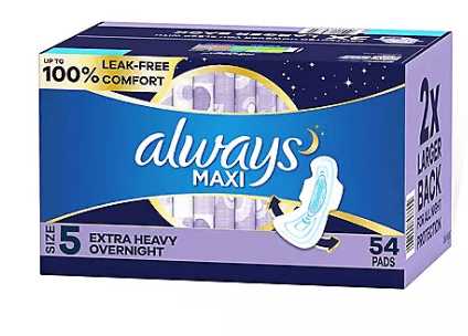 Wholesale prices with free shipping all over United States Always Maxi Extra Heavy Overnight Pads, Unscented - Size 5 (54 ct.) - Steven Deals
