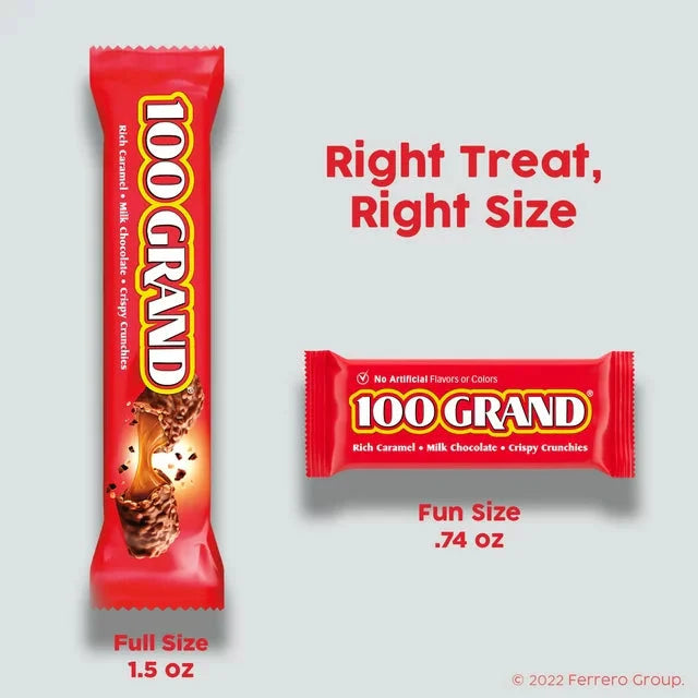 Wholesale prices with free shipping all over United States 100 Grand Crispy Milk Chocolate with Caramel, Fun Size Candy Bars, 10 oz - Steven Deals