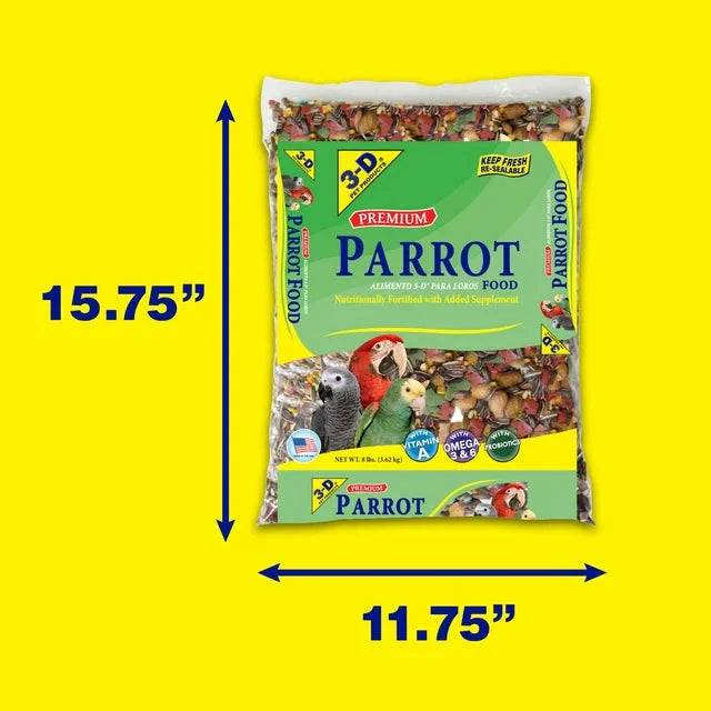 Wholesale prices with free shipping all over United States 3-D Pet Products Premium Parrot Bird Food Seeds, with Probiotics, 8 lb. Bag - Steven Deals