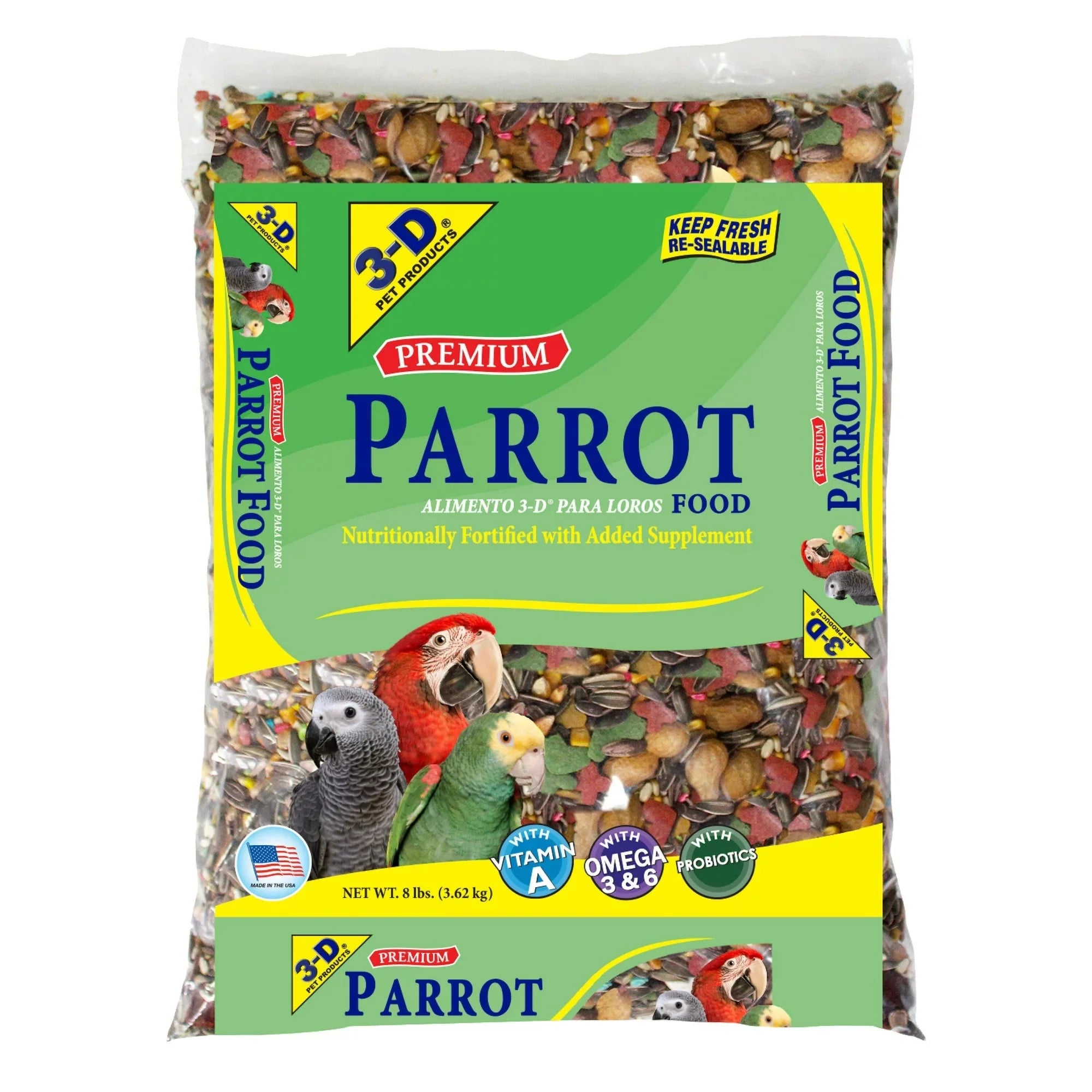 Wholesale prices with free shipping all over United States 3-D Pet Products Premium Parrot Bird Food Seeds, with Probiotics, 8 lb. Bag - Steven Deals