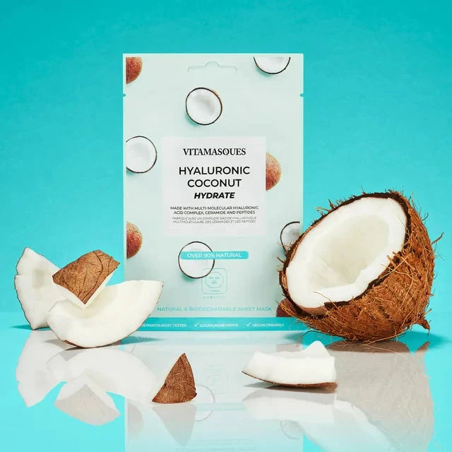 Wholesale prices with free shipping all over United States (4 pack) Vitamasques Biodegradable Coconut Face Mask, Hydrating Hyaluronic Acid, One Sheet Mask - Steven Deals