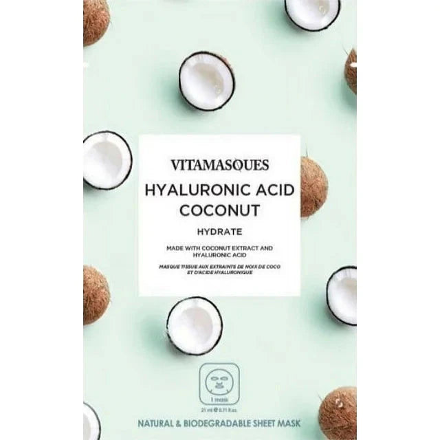 Wholesale prices with free shipping all over United States (4 pack) Vitamasques Biodegradable Coconut Face Mask, Hydrating Hyaluronic Acid, One Sheet Mask - Steven Deals
