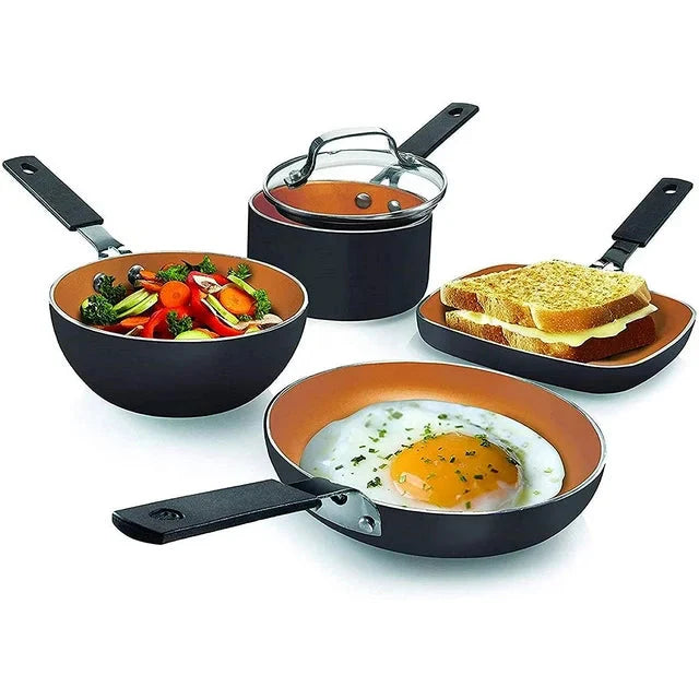 Wholesale prices with free shipping all over United States 5Pcs Mini Gotham Steel Stackable Pots and Pans Set, Nonstick Cookware Set - Steven Deals