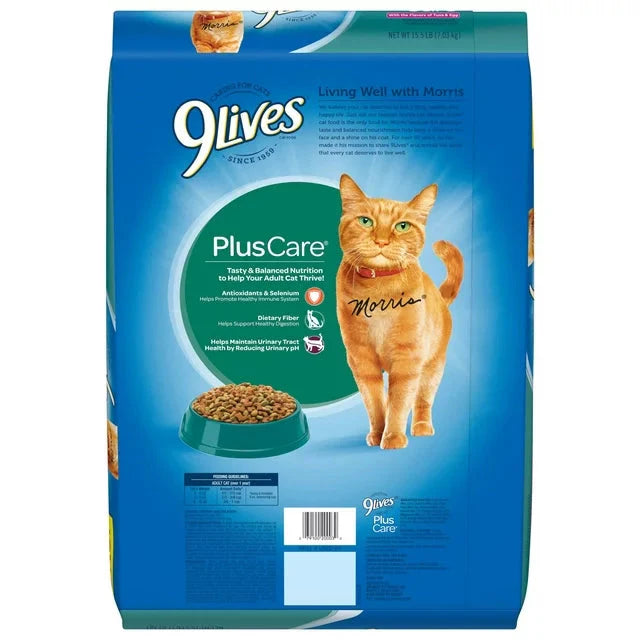 Wholesale prices with free shipping all over United States 9Lives Plus Care Dry Cat Food With Tuna & Egg Flavors, 15.5 lb Bag - Steven Deals