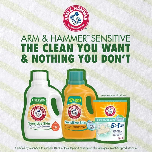 Wholesale prices with free shipping all over United States ARM & HAMMER Sensitive Skin Free and Clear Detergent Liquid Laundry Detergent, 144.5 Fl Oz Bottle - Steven Deals