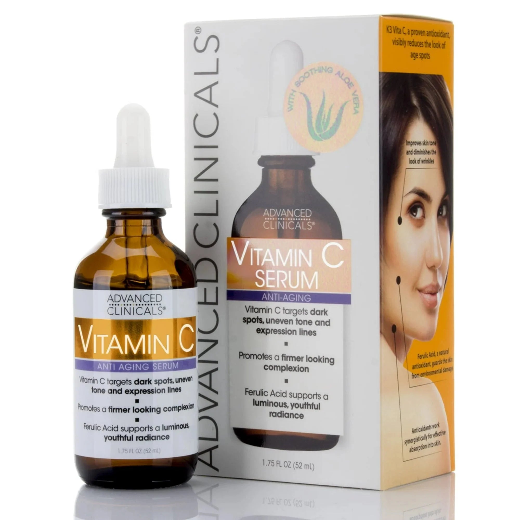 Wholesale prices with free shipping all over United States Advanced Clinicals Vitamin C Face Serum for Dark Spots, Uneven Skin Tone, Crows Feet and Expression Lines. 1.75 fl oz. - Steven Deals