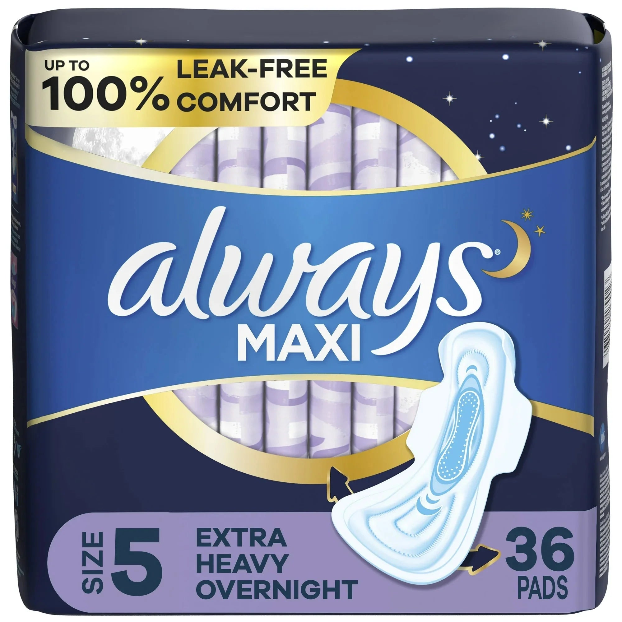 Wholesale prices with free shipping all over United States Always Maxi Pads with Wings, Size 5, Extra Heavy Overnight Absorbency, 36 CT - Steven Deals