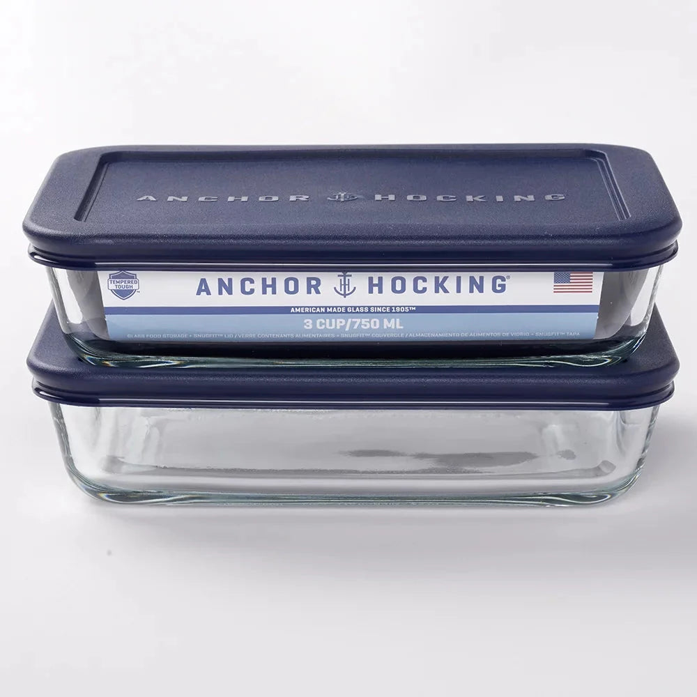 Wholesale prices with free shipping all over United States Anchor Hocking Glass Food Storage Containers with Lids, 3 Cup Rectangular, Set of 2 - Steven Deals