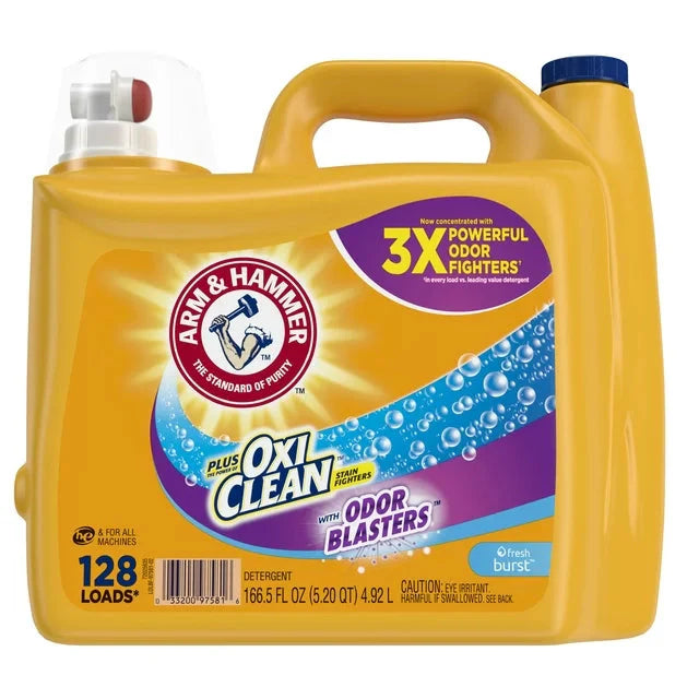 Wholesale prices with free shipping all over United States Arm & Hammer Plus OxiClean Odor Blaster Fresh Burst, 128 Loads Liquid Laundry Detergent, 166.5 fl oz - Steven Deals