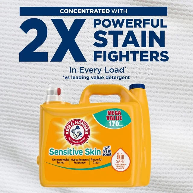 Wholesale prices with free shipping all over United States Arm & Hammer Sensitive Skin Plus Fresh Scent Liquid Laundry Detergent, 170 fl oz, 170 Loads - Steven Deals
