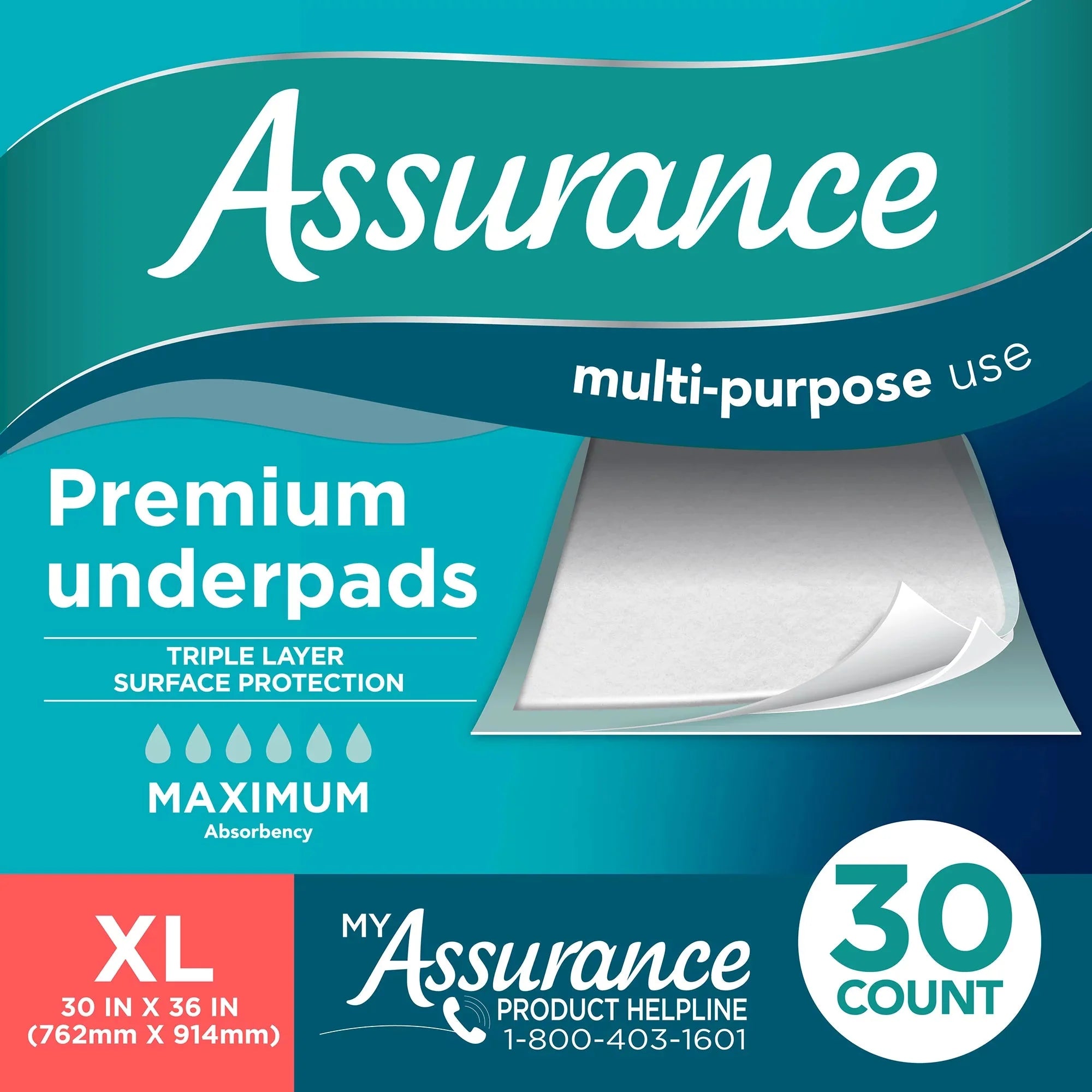 Wholesale prices with free shipping all over United States Assurance Unisex Premium Quilted Underpad, Maximum Absorbency, XL (30 Count) - Steven Deals