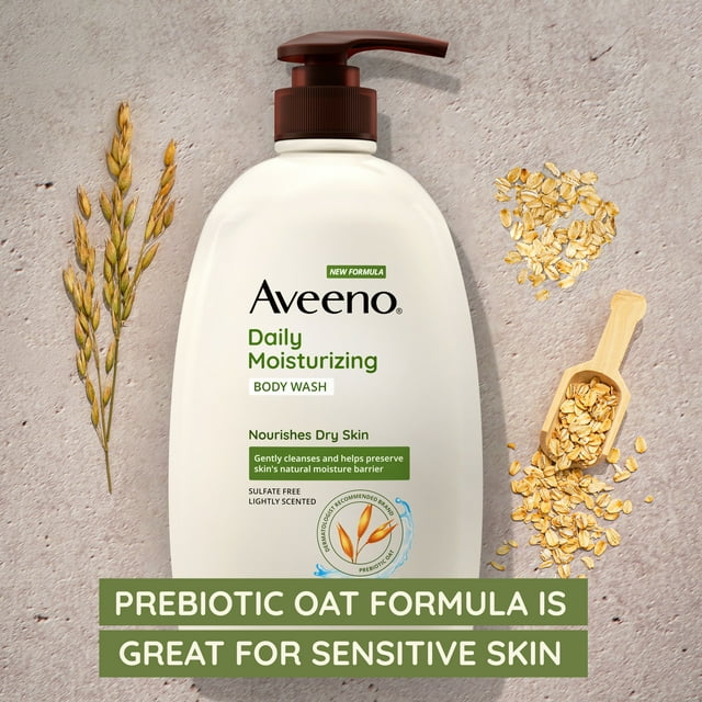 Wholesale prices with free shipping all over United States Aveeno Daily Moisturizing Body Wash, Soap Free Body Scrub for Dry Skin, Prebiotic Oat Shower Gel, Lightly Scented, 33 oz - Steven Deals