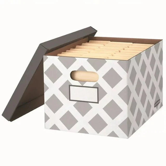 Wholesale prices with free shipping all over United States Bankers Box 3-Count Decorative, Letter/Legal File Box, Grey, Diamond Design with Grey Lid - Steven Deals