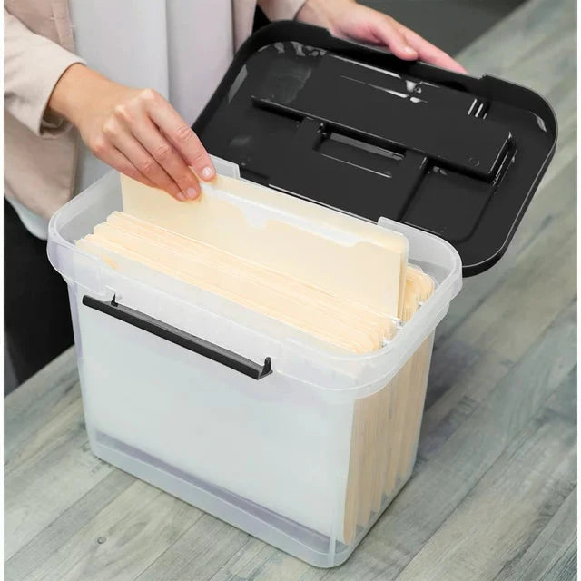 Wholesale prices with free shipping all over United States Bankers Box Clear Plastic Portable File Box with Black Lid, 1 Pack - Steven Deals