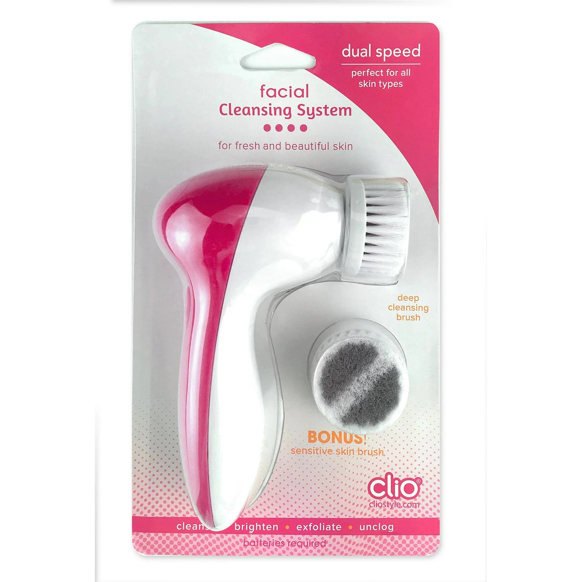 Wholesale prices with free shipping all over United States Clio Facial Cleansing System, Pink, Water Resistant, Facial Cleansing Brushes - Steven Deals