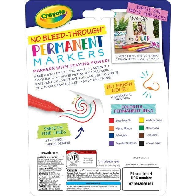 Wholesale prices with free shipping all over United States Crayola Take Note Permanent Markers, 8 Count Assorted Colors - Steven Deals