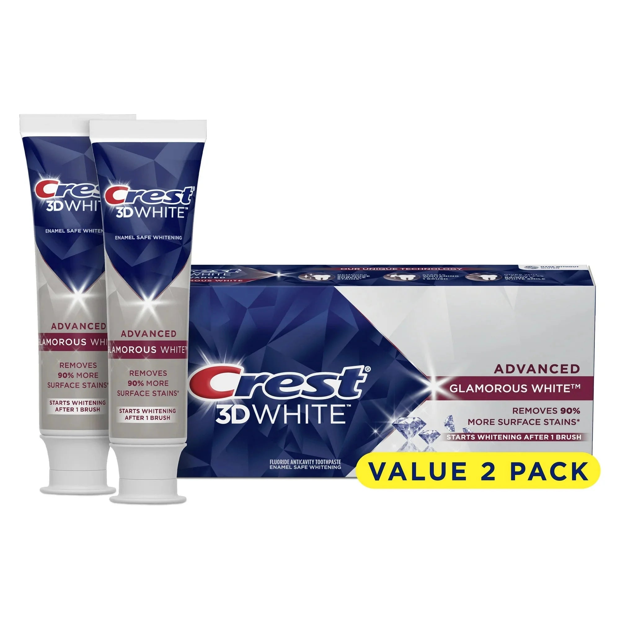 Wholesale prices with free shipping all over United States Crest 3D White Advanced Glam White Whitening Toothpaste, 3.8 oz, 2 Count - Steven Deals