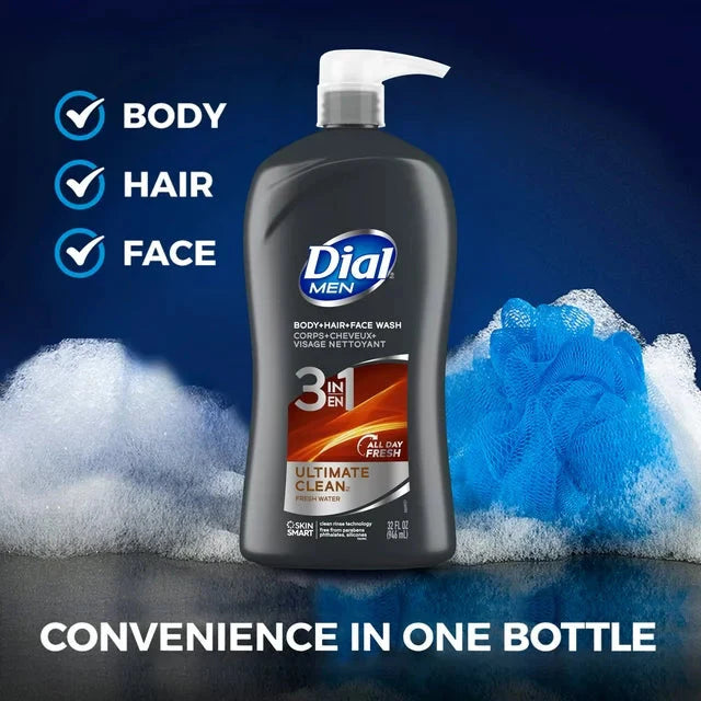 Wholesale prices with free shipping all over United States Dial Men 3in1 Body, Hair and Face Wash, Ultimate Clean, 32 fl oz - Steven Deals