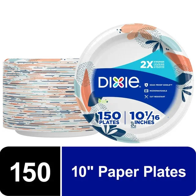 Wholesale prices with free shipping all over United States Dixie Disposable Paper Plates, Multicolor, 10 in, 150 Count - Steven Deals