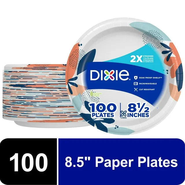 Wholesale prices with free shipping all over United States Dixie Disposable Paper Plates, Multicolor, 8.5 in, 100 Count - Steven Deals