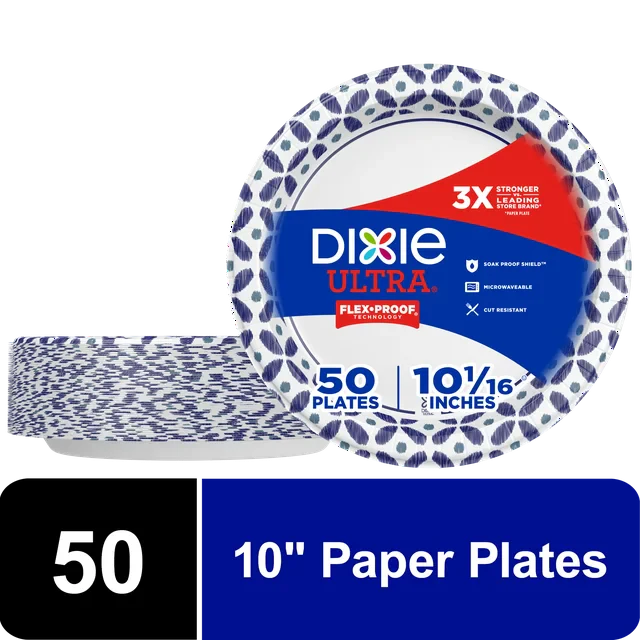 Wholesale prices with free shipping all over United States Dixie Ultra Disposable Paper Plates, Multicolor, 10 in, 50 Count - Steven Deals