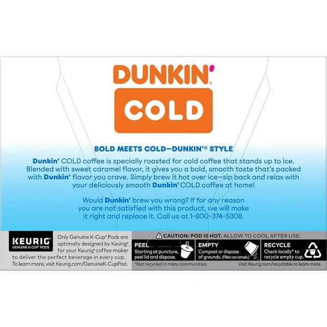 Wholesale prices with free shipping all over United States Dunkin Cold Caramel Flavored Coffee, K-Cup Pods, 10 Count Box - Steven Deals