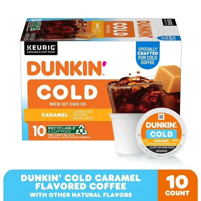 Wholesale prices with free shipping all over United States Dunkin Cold Caramel Flavored Coffee, K-Cup Pods, 10 Count Box - Steven Deals