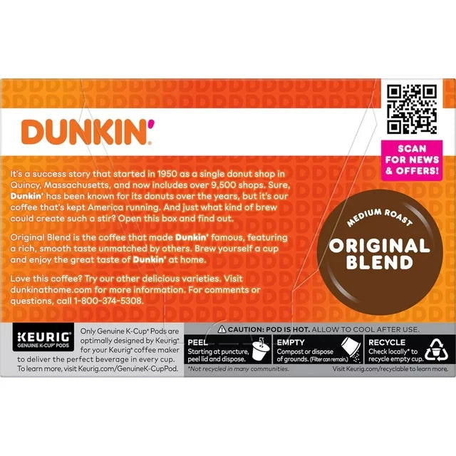 Wholesale prices with free shipping all over United States Dunkin' Original Blend Coffee, Medium Roast, Keurig K-Cup Pods, 10 Count Box - Steven Deals