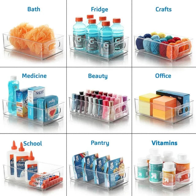 Wholesale prices with free shipping all over United States EatEx 2 Pack Clear Plastic Home & Office Storage Organizer Bin with Handles - Stackable Containers For Office, Pens, Pencils, Desks, Drawer, Workspace, Box For Supplies, Markers, Tape - Steven Deals