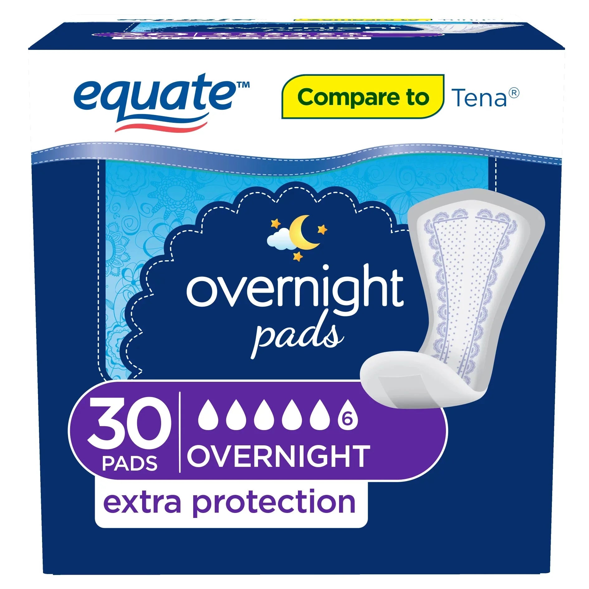 Wholesale prices with free shipping all over United States Equate Women's Incontinence Pads, Overnight (30 Count) - Steven Deals
