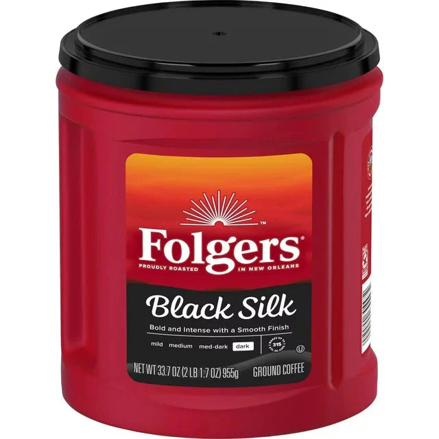 Wholesale prices with free shipping all over United States Folgers Black Silk Ground Coffee, Smooth Dark Roast Coffee, 33.7Ounce Canister - Steven Deals