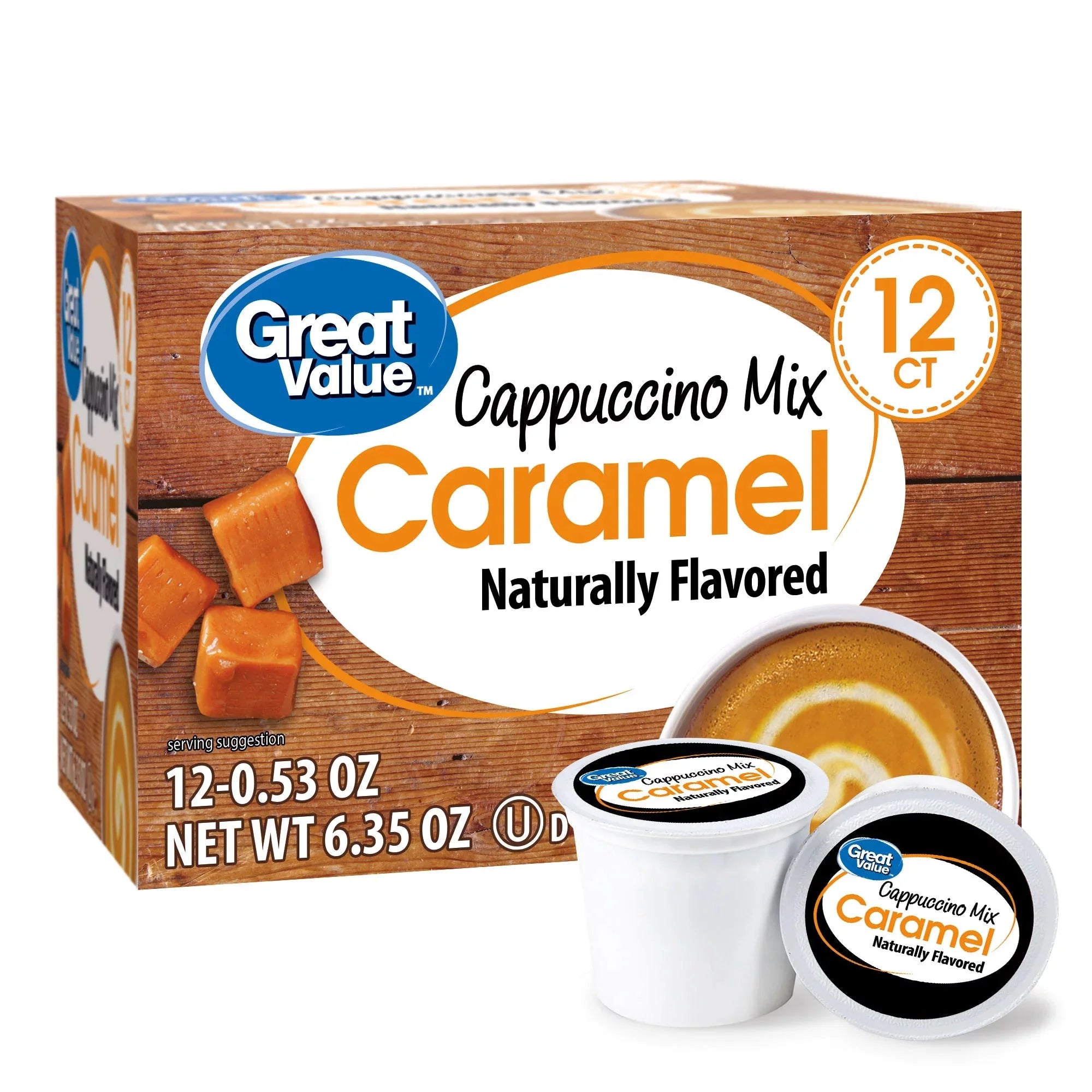 Wholesale prices with free shipping all over United States Great Value Caramel Cappuccino Mix Medium Roast Coffee Pods, 12 Ct - Steven Deals