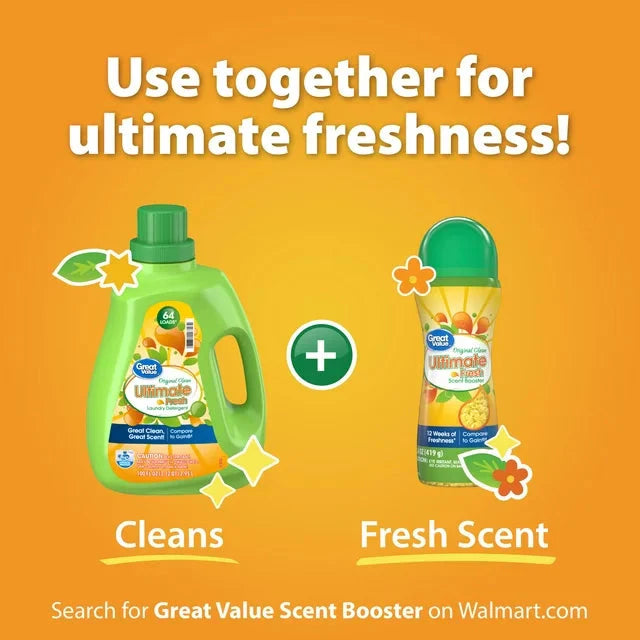 Wholesale prices with free shipping all over United States Great Value Original Clean, 64 loads, Ultimate Fresh HE Liquid Laundry Detergent, 100 Fl oz - Steven Deals